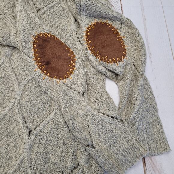 Pol long elbow patch oversized open knit cardigan sweater stitched woven - Picture 9 of 10